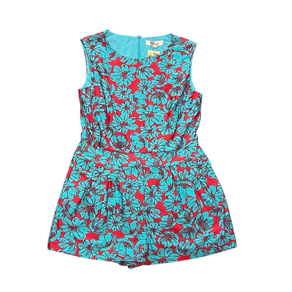 Aryeh Floral Sleeveless Romper Sze M Red Turquoise Romantic Feminine Resort Boho